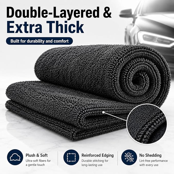 Twisted Loop Car Drying Towel, 28 x 36 in Extra Large Microfiber Auto Detailing Towel, Ultra Absorbent Lint-Free Scratch-Free Car Wash Towel for Paint, Glass, Mirrors & Trim