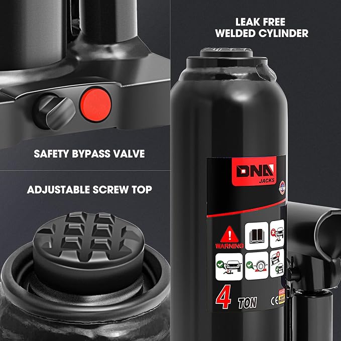 4 Ton / 8000 lbs Lifting Automotive Welded Hydraulic Bottle Jack for Car SUV Pickup, Auto Repair, with Manual Handle & Carrying Storage Case, Black