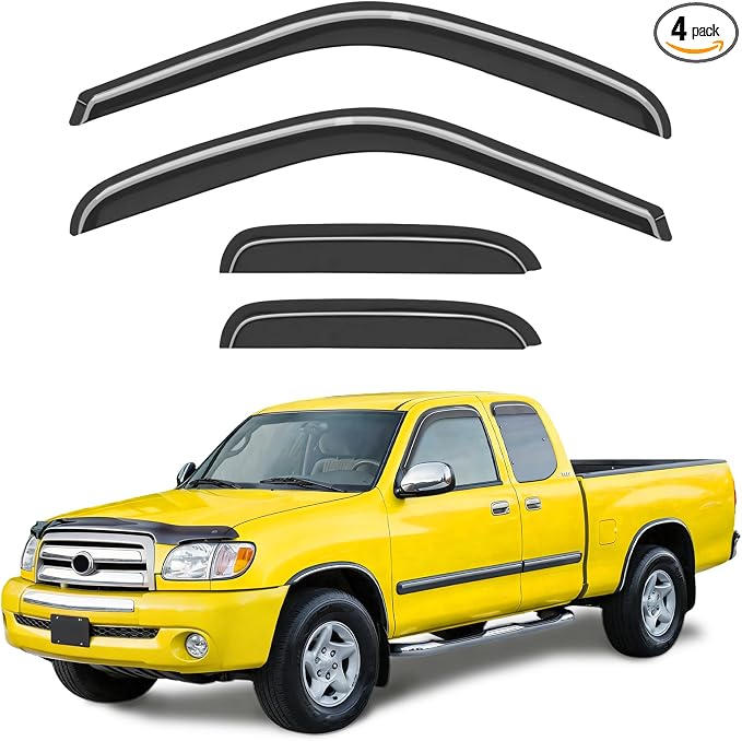 Extra-Thick Window Rain Guards Fit for Toyota Tundra Extended Cab 2000-2006 Tape-on Window Deflectors Rain Guards Vent Visors Truck Vent Shades