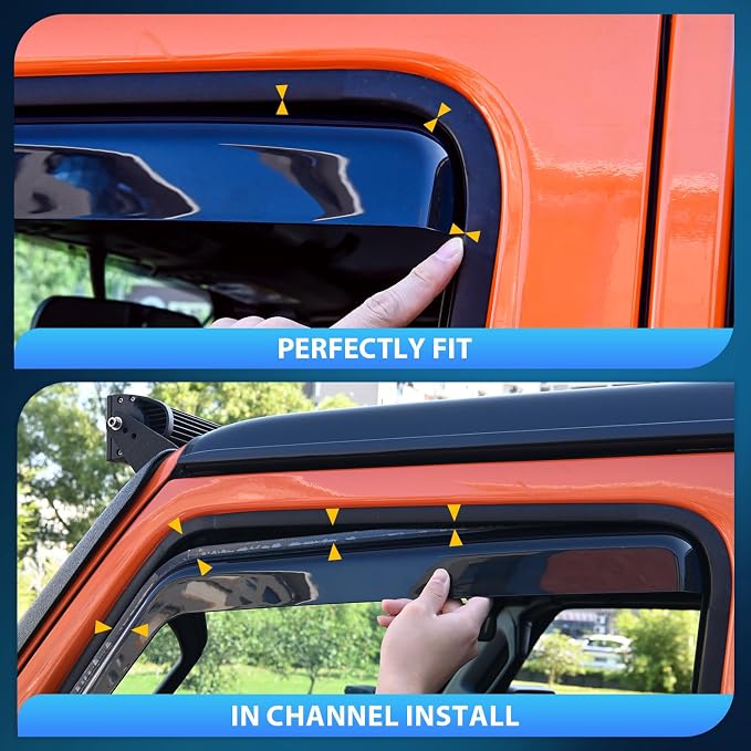 in-Channel Window Visors for Ford F250 F350 F450 F550 Super Duty Crew Cab 2017–2022, Inside Mount Rain Guards, Smoke Tinted Window Deflectors, Wind & Rain Protection, 4PCS