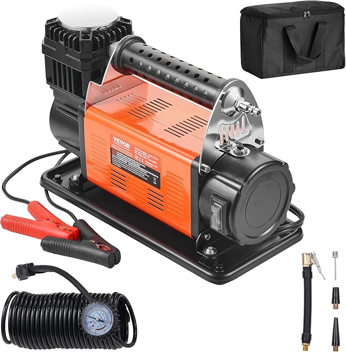 12V Portable Tire Inflator, 7.06CFM Heavy Duty Air Compressor, 150PSI Offroad Air Pump with Adapters for Car SUV RV Truck - Include 6.5FT Power Cord, 26FT Air Hose with Pressure Gauge, Carry Bag