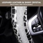 Leopard Steering Wheel Cover - Bling Crystal Rhinestones Cheetah Print on Leather Non-Slip Breathable Design for Women/Girls Universal Fit 14.5-15 Inch(Black & Silver)