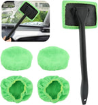 Car Windshield Cleaning Tool, Windshield Cleaner with 5 Reusable Microfiber Pads and Extendable Handle, Auto Glass Wiper Kit for Interior/Exterior Dirty Car Windows(Color:Green)