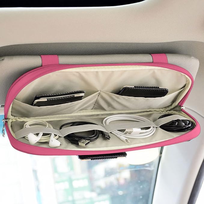 Car Sun Visor Organizer Auto Interior Accessories Visor Pocket Organizer Car Truck Visor Storage Pouch Holder with Multi-Pocket Double Zippers New (Pink)