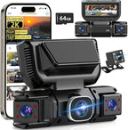 W6 Dash Cam 4 Channel Dash Cam 2K Front + 1080P Rear & Side 360° Coverage 8 IR Night Vision 5GHz WiFi & App G-Sensor Parking Monitor 64GB SD Card Included