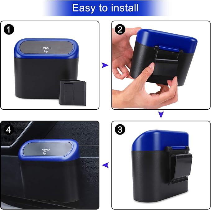Car Trash Can with Lid, Vehicle Trash Bin Car Dustbin Garbage Organizer Holder with Trash Bag, Portable Hanging Mini Wastebasket Bin Trash Container for Auto Cars, Home, Office (Blue)