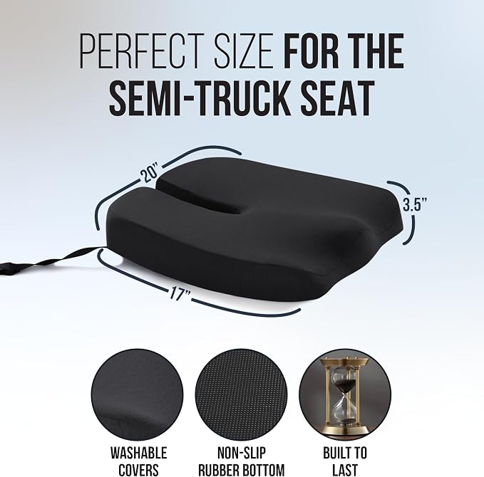 Doctor-Designed Semi-Truck Seat Cushion for Truck Driver – The Ultimate Comfort Solution for Long-Haul Drivers – Trucker Seat Cushion – Semi Truck Accessories (Black)