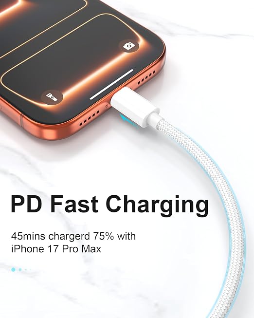 5FT iPhone 17 16 15 Fast Car Charger Cord, [MFi Certified] 30W Braided USB to USB C Carplay Cable, 2 Pack 5 Foot USB Type C Charge Cord for iPhone 17 16 15 Pro Max, iPad Pro, Galaxy, Moto G,LG, Pixel