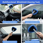 2-Pack Windshield Cleaner Tool, Extendable Handle Auto Detailing Kit with 8 Washable Microfiber Pads & Spray Bottle, Professional Home & Car Window Glass Duster, 180° Swivel Head