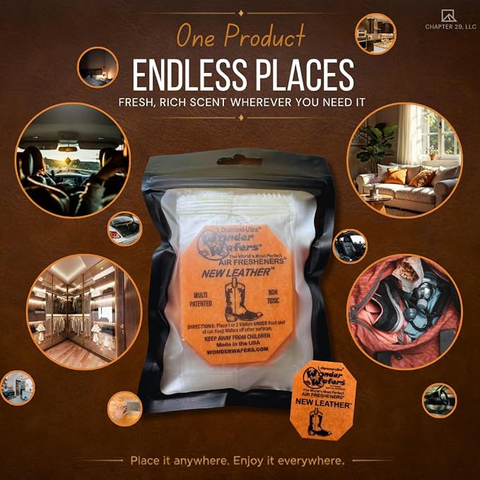 Wonder Wafers 20 Count Air Fresheners Individually Wrapped, New Leather Fragrance
