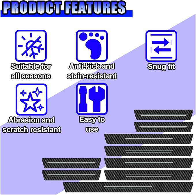 Car Door Sill Protector, Anti-Scratch Automotive Doors Threshold Strip Sticker, Waterproof Auto Door Entry Edge Guard, Carbon Fiber Decoration Trim Cover for Car, SUV, Truck (White-9PCS)