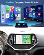4+64G Android Car Stereo for Jeep Cherokee Sport 2014 2015 2016 2017 with Wireless Carplay/Android Auto - 10 Inch HD Touchscreen Radio with 32EQ DSP/5G WiFi/GPS/SWC + AHD Rear View Camera