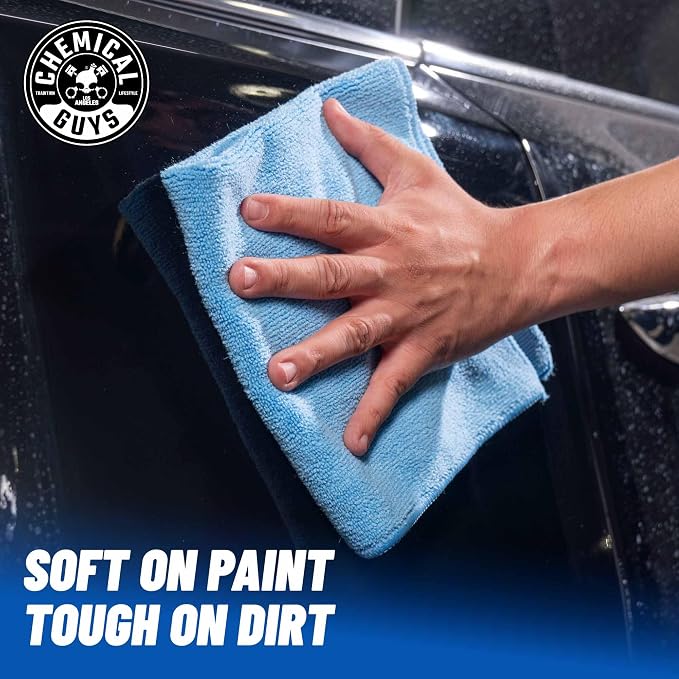 Workhorse Professional Microfiber Towels, Blue - 6 Pack Ultra-Soft Blend Detailing Towels for Wax, Glaze, Interior, Glass & All-Purpose Cleaning 16" x 16"