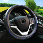 Microfiber Leather Steering Wheel Cover Anti-Slip Matte Finish Auto Car Wheel Cover Universal 15 Inch Wheel Cover for Car Embossing Pattern Blue Line
