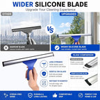 Window Squeegee Cleaning Kit with 60" Extension Pole, Rotatable Glass Cleaner Tool 12" Rubber Blade & 2 Microfiber Pads, Window Washing Equipment for High Windows, Shower Doors, Car Windshield