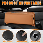 Car Seat Gap Organizer, Premium Leather Auto Seat Storage Box, Vehicle Adjustable Front Seat Gap Filler, Car Seat Side Pocket Organizer for Phones, Glasses, Keys, Money, Cards (Khaki)