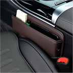 Car Seat Gap Organizer, Premium Leather Auto Seat Storage Box, Vehicle Adjustable Front Seat Gap Filler, Car Seat Side Pocket Organizer for Phones, Glasses, Keys, Money, Cards (Coffee)