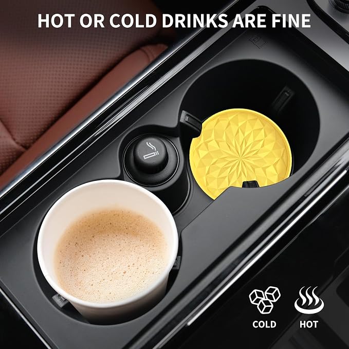 ME.FAN Car Coasters for Cup Holders [4 Pack] - 2.75In Silicone Auto Mug Mats - Universal Non-Slip Recessed Car Interior AccessoriesYellow