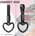Bling Car Accessories Bling Heart Handle Ring Car Accessory for Women Hand Strap Drift Charm Rear Bumper Warning Ring Decor for Auto Bus Interior Exterior Decoration (Black, Heart Style)
