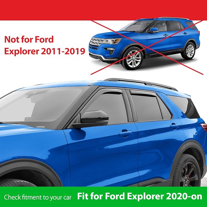 Goodyear Shatterproof in-Channel Window Deflectors for Ford Explorer 2020-2026, Rain Guards, Window Visors for Cars, Vent Deflector, Car Accessories, 4 pcs - GY008030