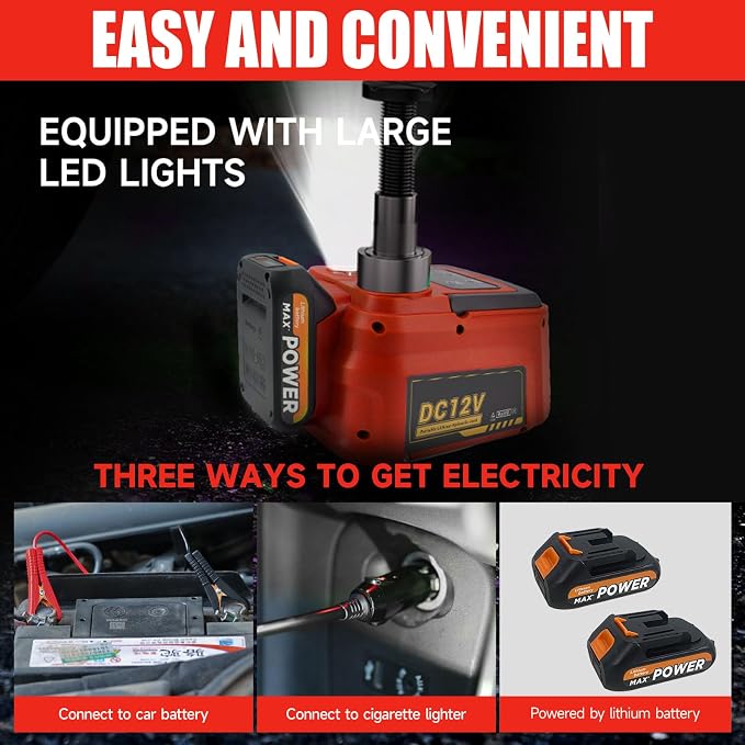 Electric Car Jack 5 Ton Cordless, 12V Battery Hydraulic Floor Jack with Remote Control, Tire Change Kit with Impact Wrench & LED Light, Portable Auto Lifting Tool for Roadside Emergency SUV RV