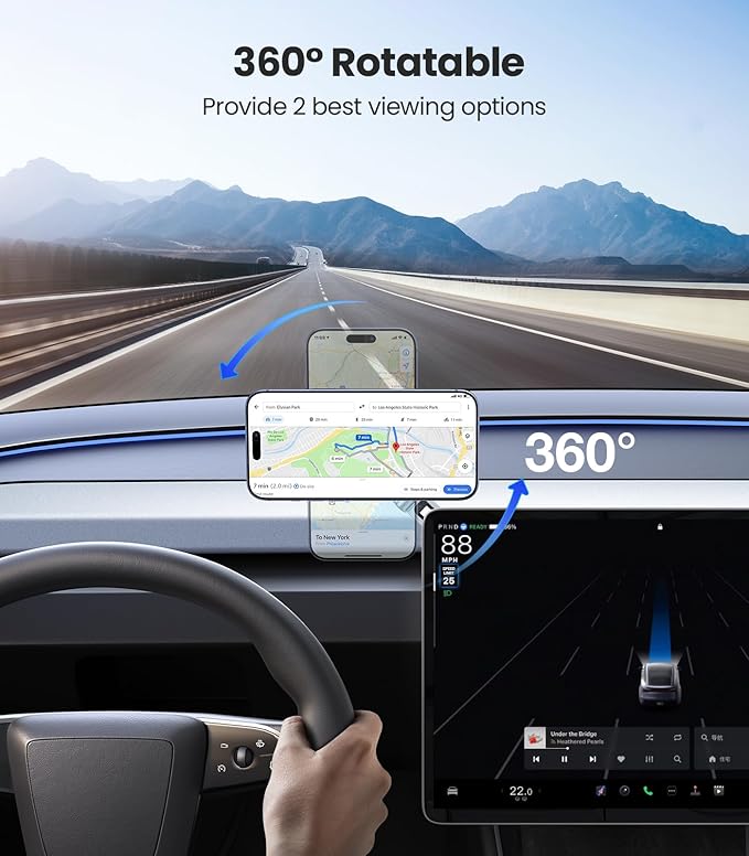 Tesla Phone Mount【Strongest Magnet Power】 Foldable Hidden Tesla Phone Holder Fit for All Phones, Tesla Model 3/Y/Cybertruck Accessories, Tesla Model 3 Model Y for MagSafe Car Mount - Blue