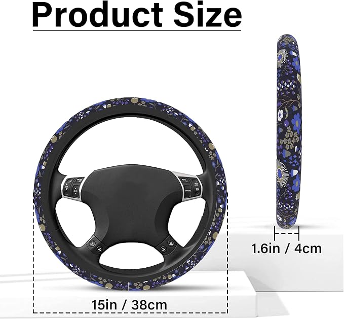 Magic Forest Steering Wheel Cover, Cute Purple Floral Steering Wheel Cover for Women, Ultra-Thin Skin-Friendly Breathable Sweatproof and Non-Slip, for Steering Wheel with a Diameter of 14.5"-15"