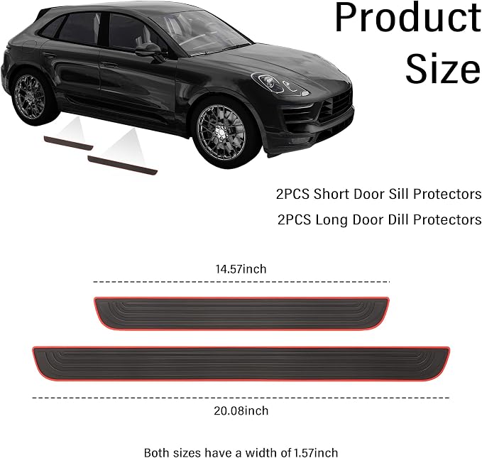 4PCS Car Door Sill Protector,Anti-Scratch Rubber Car Door Protector Edge Guards for Door Steps,Universal Waterproof Door Threshold Strips Exterior Accessories for Car Truck SU (Black+Red, Width 1.57")