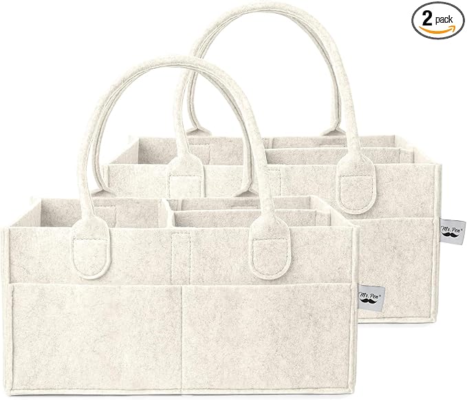 Mr. Pen- Baby Diaper Caddy Organizer, 2 Pack, Beige | Nursery Storage Bin and Car Organizer for Diapers and Baby Wipes