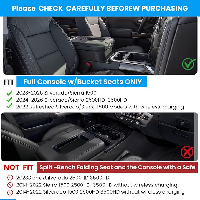 Half-Sized Seat Gap Filler Compatible with Chevy Silverado 1500 2500HD| Zero Obstruction to Lower Center Console Storage | Anti-Drop Organizer | Window Breaker Interior Accessories