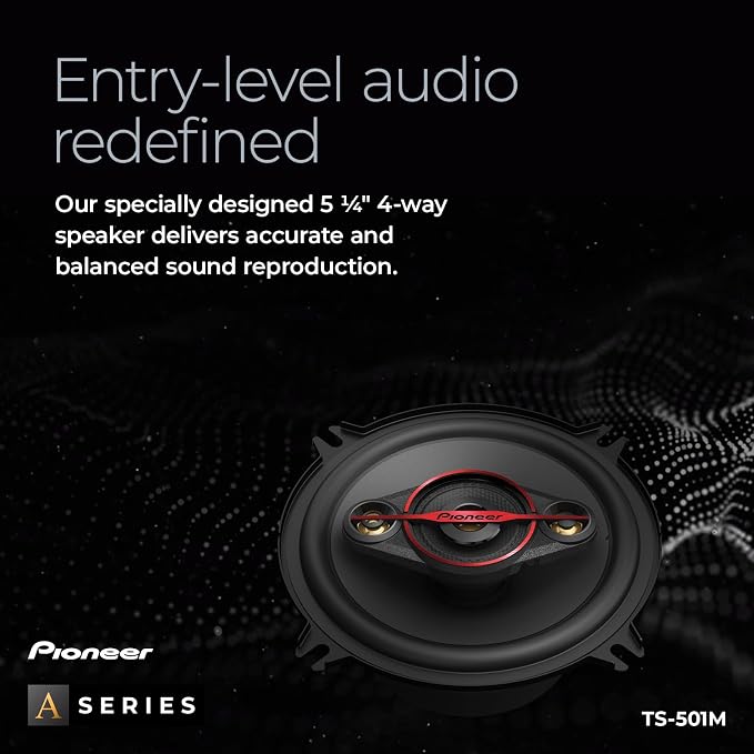 TS-501M 4-Way Coaxial Car Audio Speakers (Pair) - 5-1/4' Round, 300 W Max Power, Black and Red