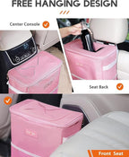 Car Trash Can with Lid and Storage Pockets - 100% Leak-Proof Organizer, Waterproof Garbage Can, Multipurpose Trash Bin for Car, 2 Gallons, Pink