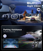 360° Dash Cam Front/Rear/Inside/Side 4-Channel Dash Camera FHD 2K+1080P×3 Car Dash Cam with WiFi, APP Control, 64GB SD Card Included, 8 IR Night Vision, G-Sensor, 24/7 Parking Mode