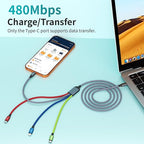 USB C Multi Charging Cable 1Pack 5FT, 4 in 1 Charging Cable Nylon Braided USB-C Multiple Charger Cord with Micro USB,IP Port and 2 Type C Adapter Port for iPhone 17/16 Series/Cell Phones and More