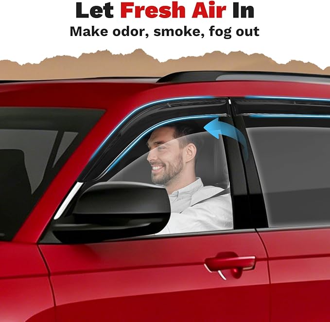 Grand Cherokee L Rain Guards - Window Visors for Jeep Grand Cherokee L 2021-2025 2026, Outside-Mount Tape-On Side Window Wind Deflectors for Grand Cherokee L Accessories, Vent Visors 4PCS