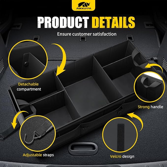 Car Trunk Organizer with Cooler - 95L Collapsible Trunk Organizer with Lid, Trunk Storage Organizers for SUV Truck Van with Adjustable Straps and Non Slip Bottom (Black, XX-Large with Cooler)