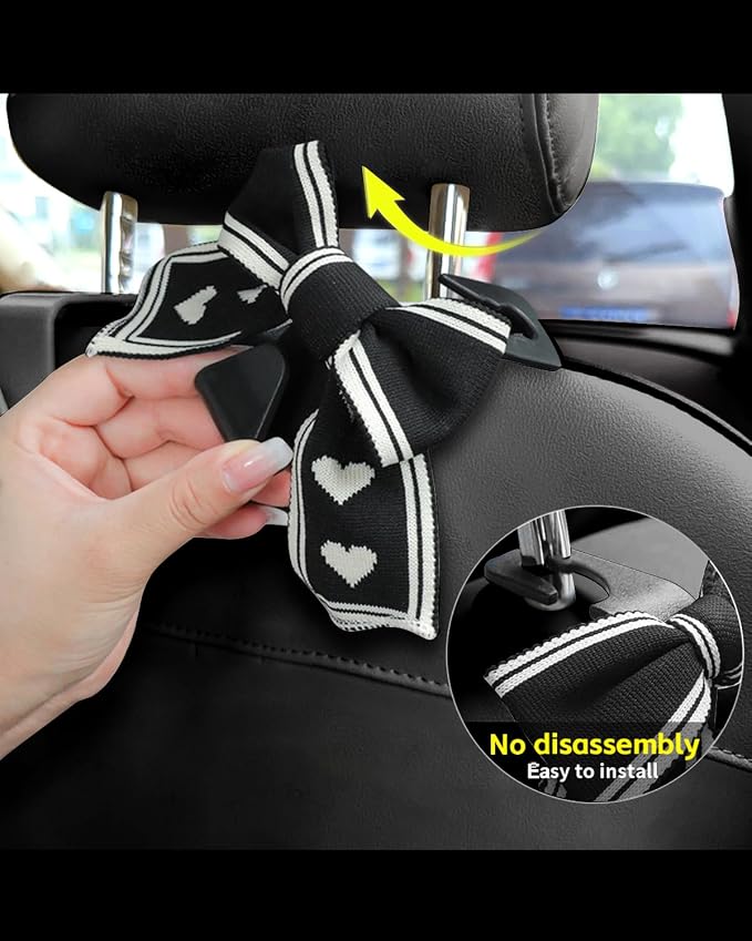 2 Pack Car Purse Hooks, Cute Bow Car Seat Headrest Hook Hanger for Purses and Bags, Space-Saving Car Accessory (Flower)