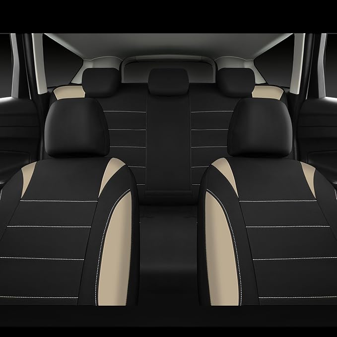 Waterproof Car Seat Covers Full Sets, Universal Fit Seat Covers for Cars, EVA Neoprene Seat Cover Set Full Sets, Interior Covers for Auto SUV,Vans,sedans, Trucks,(Black and Beige)