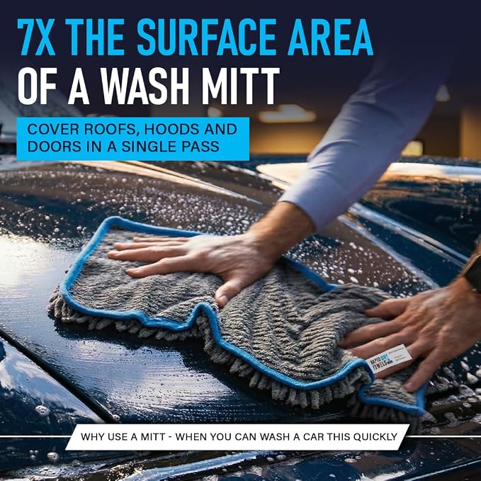 Mach 2 Speed Car Wash Towel | 23.5 x 11.9 in | Chenille Microfiber Car Wash Cloth | 7X Larger Than Wash Mitt | Ultra Absorbent, Scratch-Free, Auto Detailing Towel for Cars SUVs Trucks