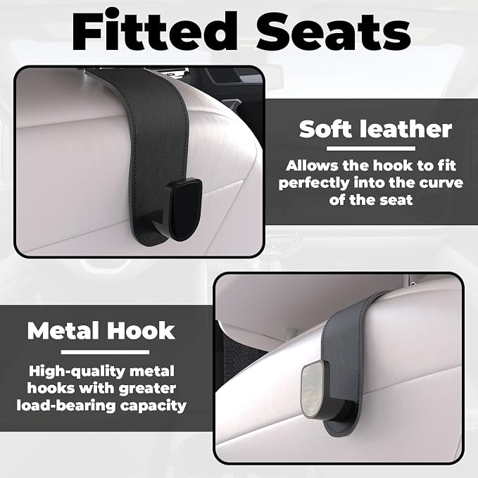 4 Pcs Seat Headrest Hook for Car, Seat Back Hanger Holder Hooks, Hanger Storage Organizer for Purse Bags Coat, Car Interior Accessories Leather Hidden Hook