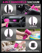 27pcs Car Cleaning Kit, 4-in-1 12000Pa Cordless Mini Handheld Vacuum Cleaner & Air Duster, Portable Pink Car Detailing Kit with Interior Accessories for Car, Home, Office, Gift for Women
