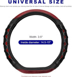 D-Shaped Steering Wheel Cover, Leather Car Wheel Protector with 3D Honeycomb Anti-Slip Design, Universal Breathable Comfy Cover Fits 14.5-15 Inch Steering Wheels, Car Accessories (Red)