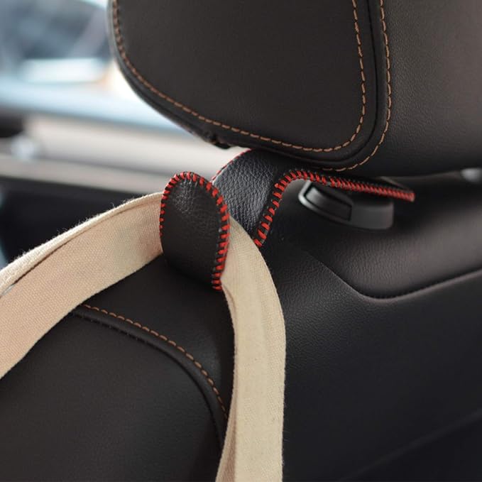 Car Seat Headrest Hooks for Car Back Seat Organizer Hanger Storage Hook Holder for Car SUV Organization Purse Shopping Groceries Bag Handbag, Black & Red, 2 Pack
