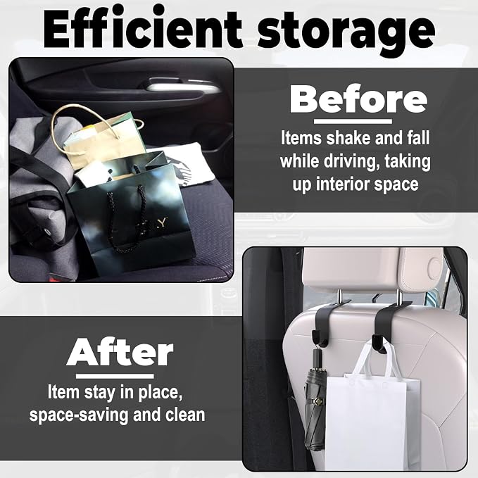 2 Pcs Seat Headrest Hook for Car, Seat Back Hanger Holder Hooks, Hanger Storage Organizer for Purse Bags Coat, Car Interior Accessories Leather Hidden Hook