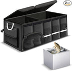 92L Large Collapsible Trunk SUV Organizer with Cover | 1680D Oxford Car Cargo Storage with Dividers, 4 Mesh Pockets, Reflective Strip, and Waterproof bag for Groceries and Wet Gear