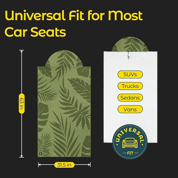 Car Seat Towel Cover - Sweat Absorbing Microfiber Towel for Car Seat After Gym, Workout & Beach - Washable Seat Protector, Universal Fit for Cars, Trucks, SUVs - Palm 2 Pack