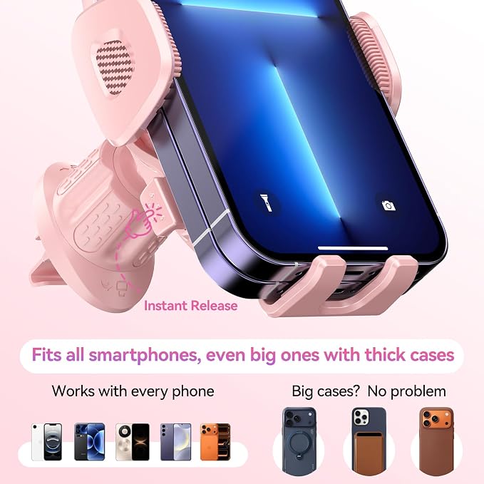 Car Vent Phone Holders with Metal Hook Clip [Bling Pink for Women & Thick Case Friendly]，Vent Phone Mount for Your Car Accessories with iPhone 17-12 Pro Max Plus Air Samsung