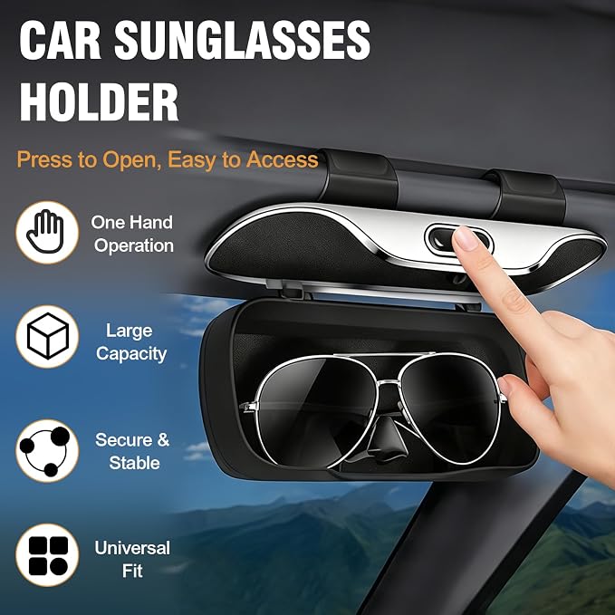 Sunglasses Holder for Car Sun Visor – Soft Vehicle Interior Glasses Organizer Box Accessories,Protective Automotive Eyeglasses Storage Case Hanger,Universal for SUV Sedan Truck (Black)
