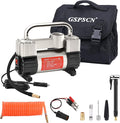 12V Heavy Duty Tire Inflator Metal Portable Air Compressor Pump | 6X Faster Inflation Dual Cylinders 150PSI Air Pump with Adapter for Car, RV,Pickup Truck, SUV, Van,Camper, Air Bed,Ball