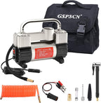 12V Heavy Duty Tire Inflator Metal Portable Air Compressor Pump | 6X Faster Inflation Dual Cylinders 150PSI Air Pump with Adapter for Car, RV,Pickup Truck, SUV, Van,Camper, Air Bed,Ball